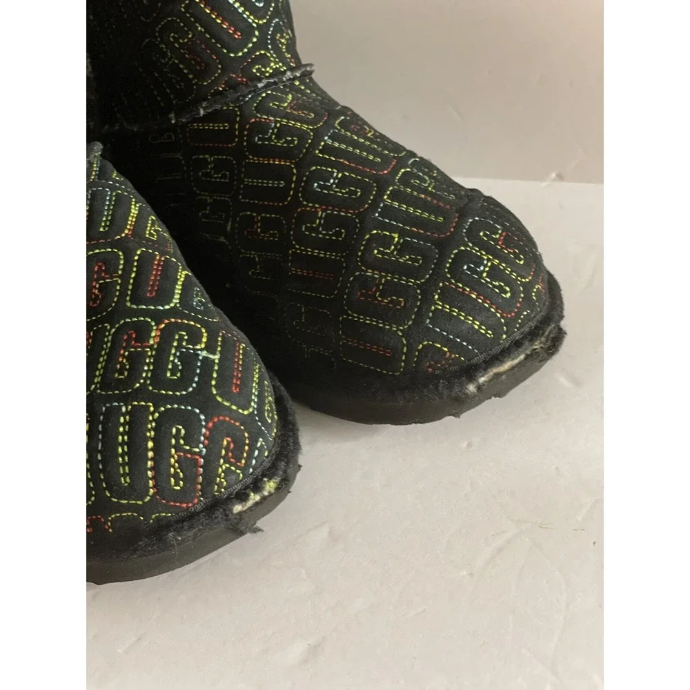 Ugg Boots Girls size 4 Graphic stitch rainbow colorful black slip on bootie